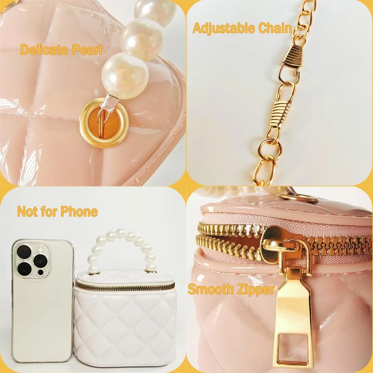 Girls Wallet, Mini Jelly Purse for Women, Shoulder Bags with Pearl Handle and Gold Chain-Crossbody Handbags-Box bag