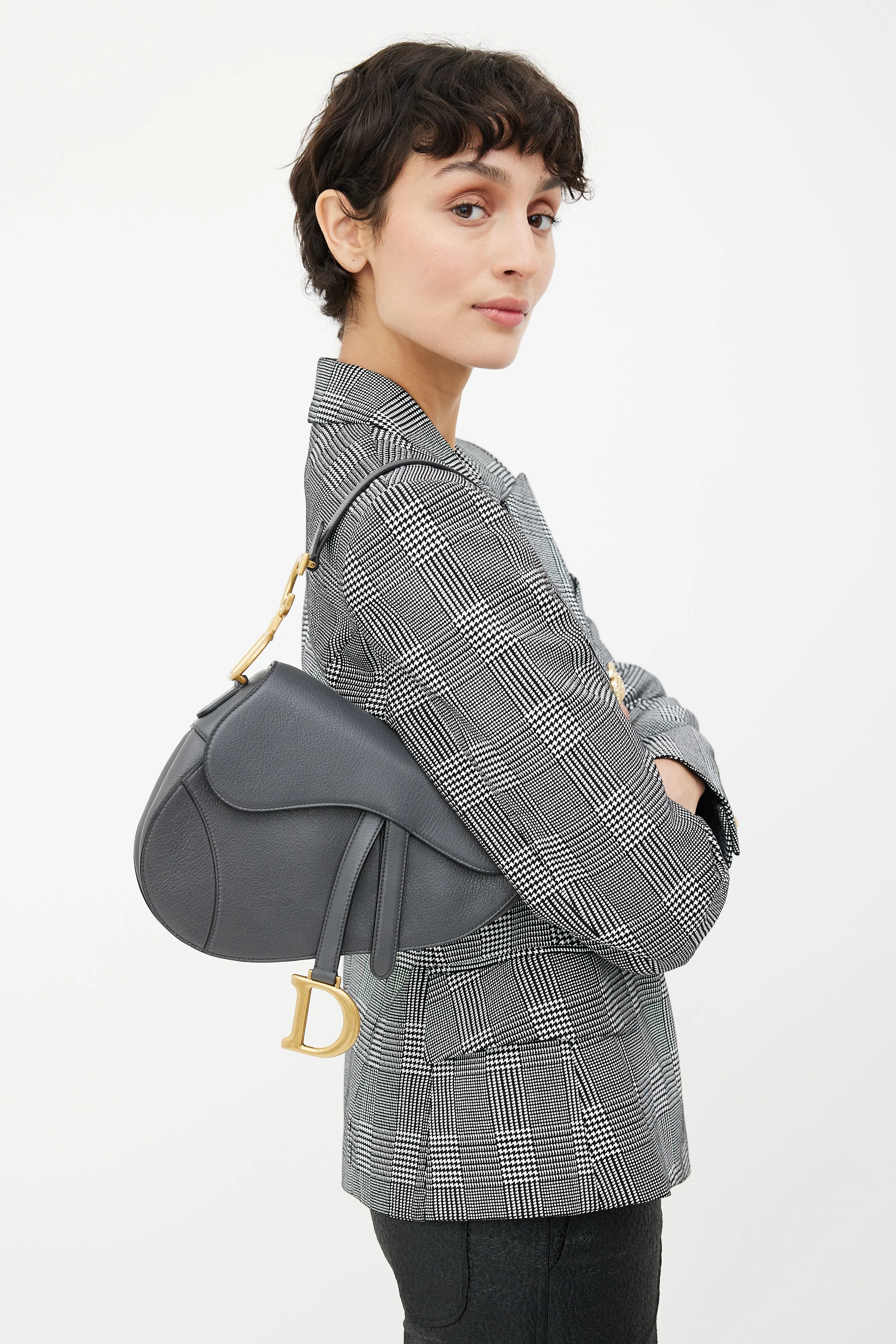 Grey Leather Saddle Bag