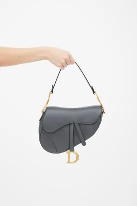 Grey Leather Saddle Bag