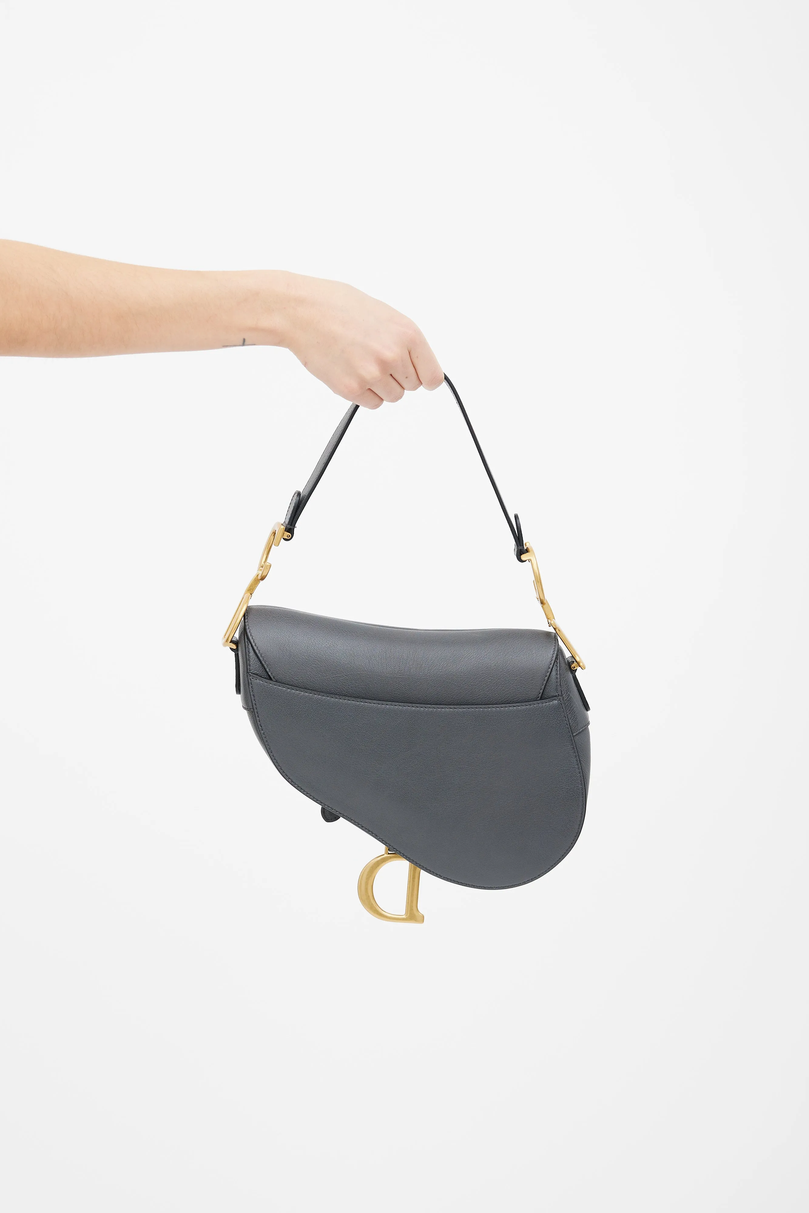 Grey Leather Saddle Bag