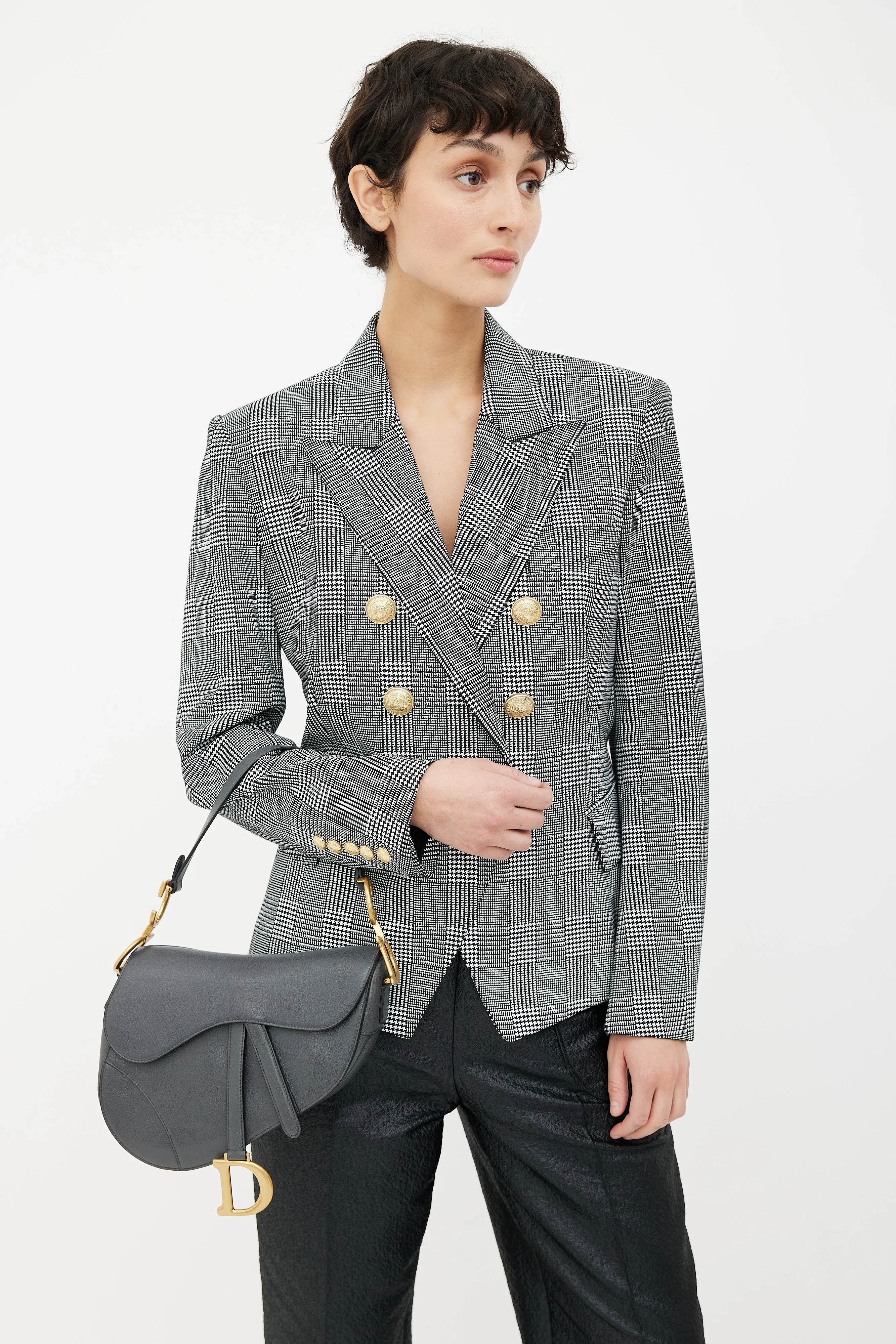 Grey Leather Saddle Bag