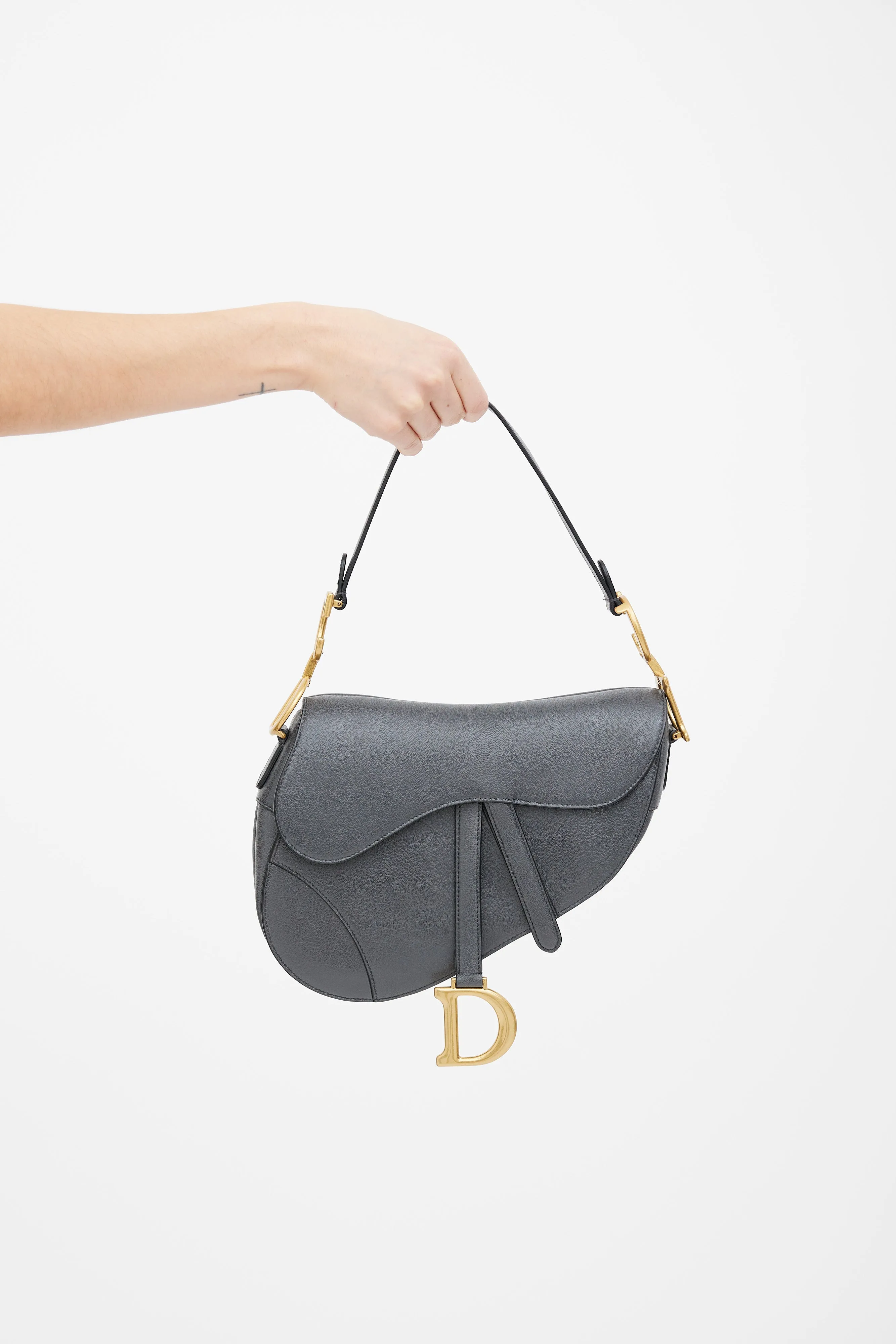 Grey Leather Saddle Bag