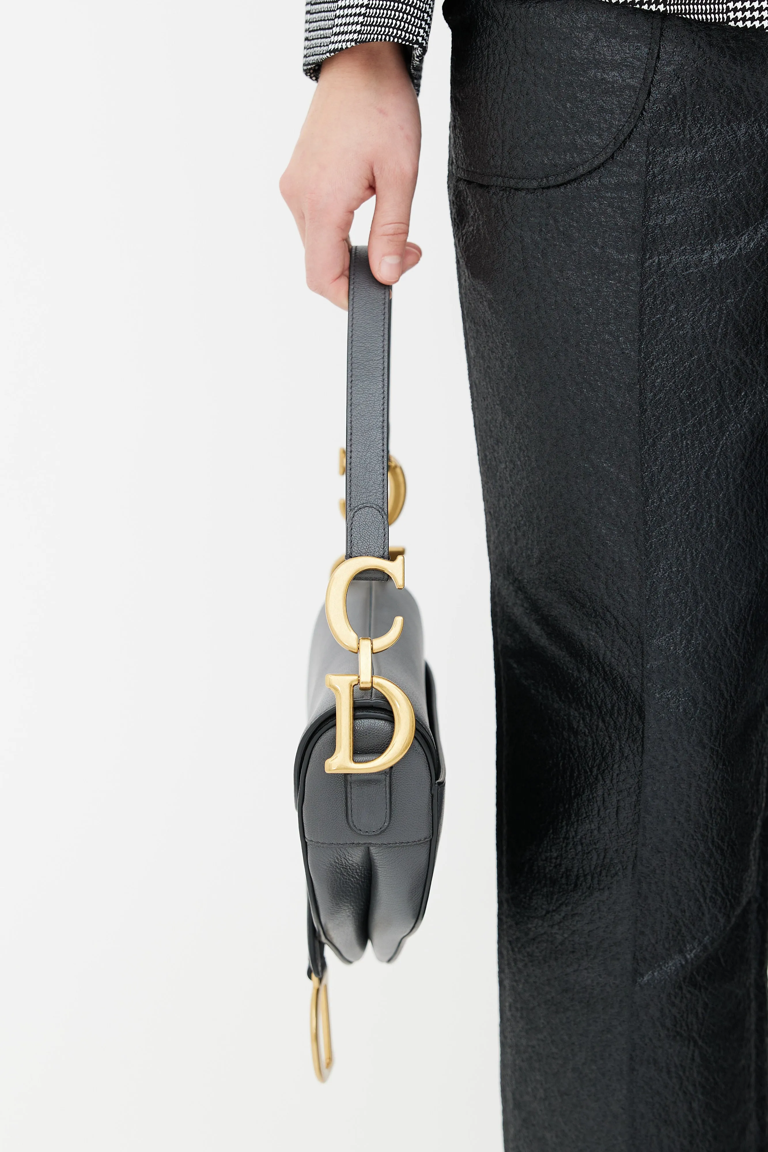 Grey Leather Saddle Bag