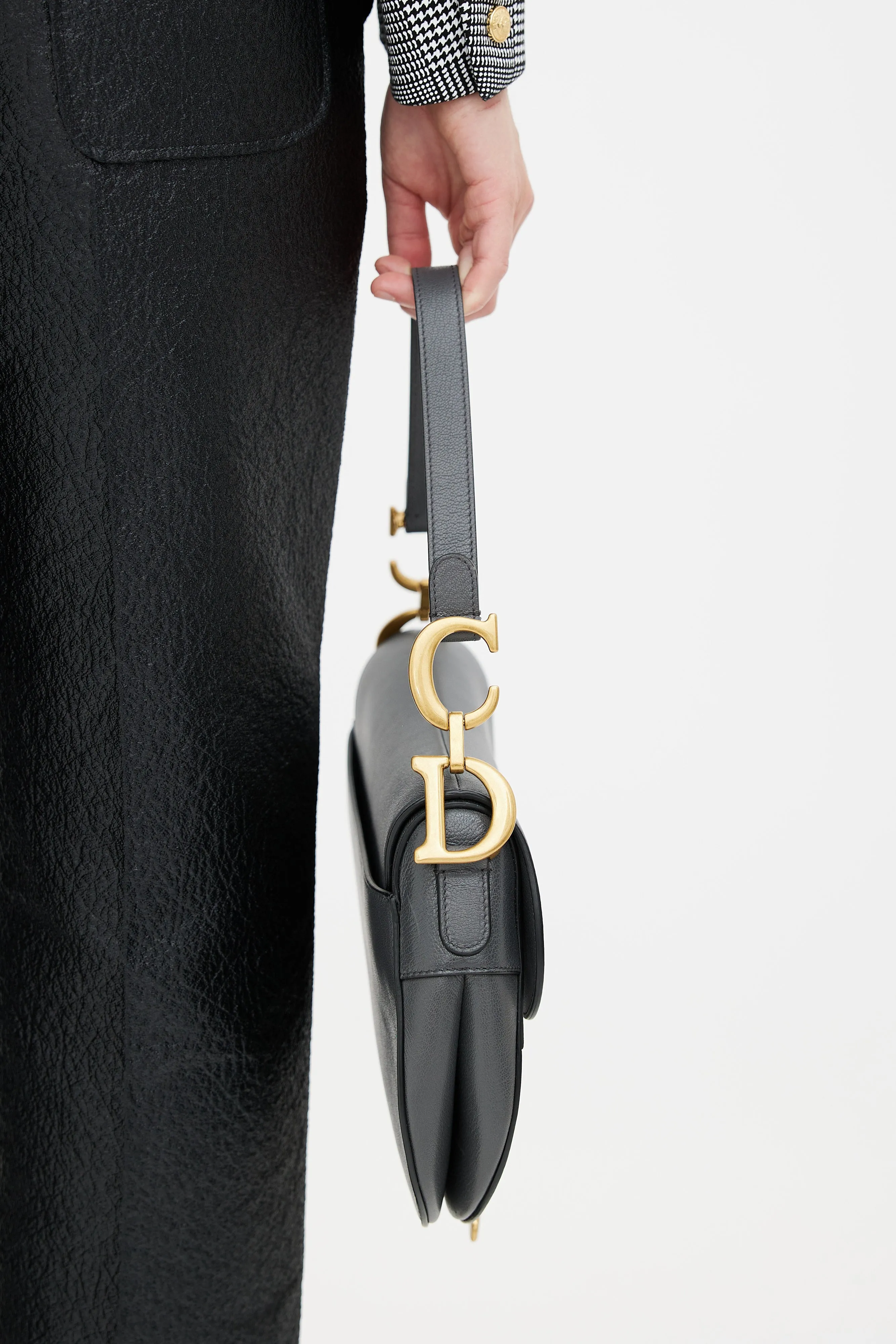 Grey Leather Saddle Bag