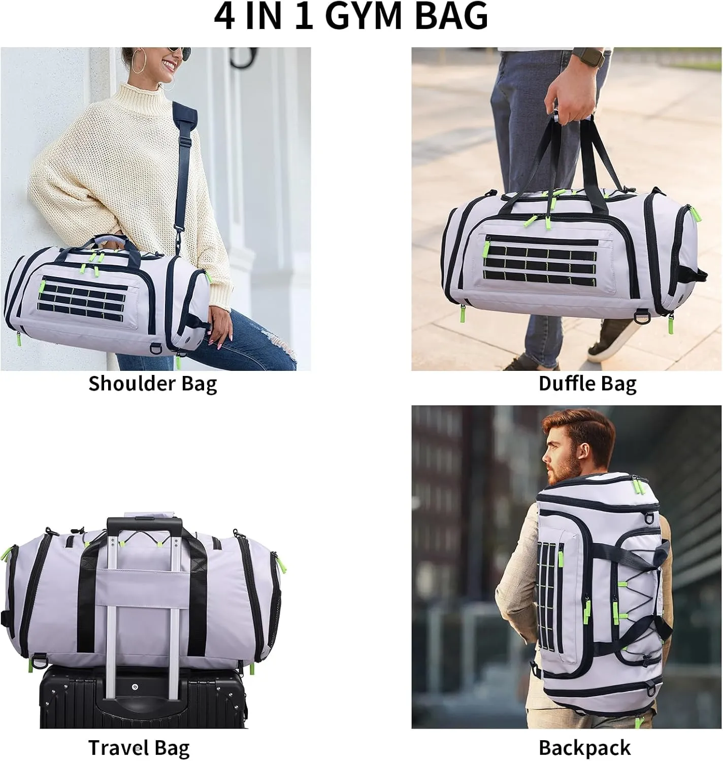 Gym Bags for Men & Women,46L Sports Travel Duffel Bag with Shoe Compartment,Expandable Carry On Weekender Bag for Airplane,Water Resistant Workout Overnight Backpack for Travel Gym,Grey
