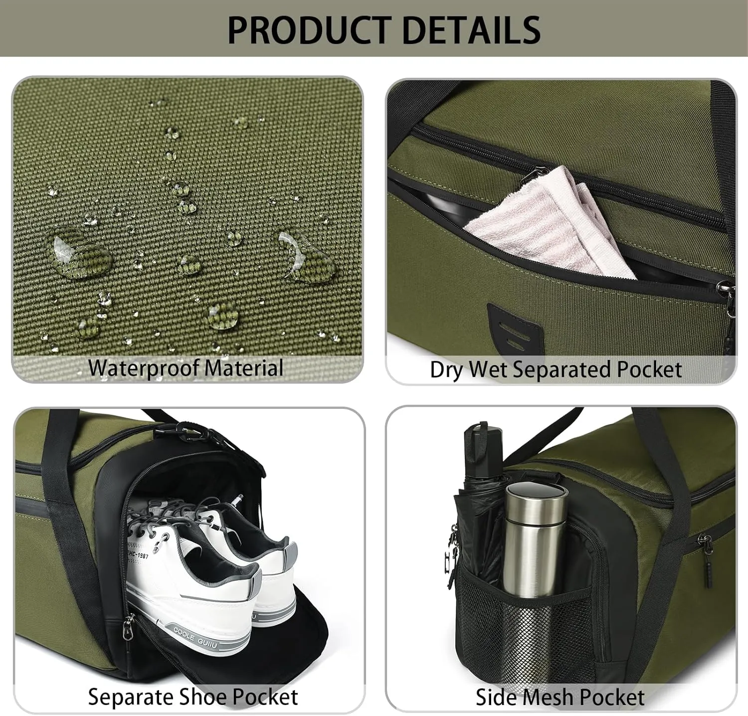 Gym Duffle Bags For Men & Women, Large Duffle Bag For Men Travel, Weekend Overnight Bag With Shoe Compartment & Wet Pocket, Water Resistant Sports Duffle Bag Gymbag A-TD-003-Green