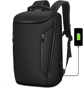 HuaChen Business Backpack for 15" Laptop, Water-Resistant Anti-Theft Travel Bag with USB Port and Hidden Pockets for Work (MR01_Black)