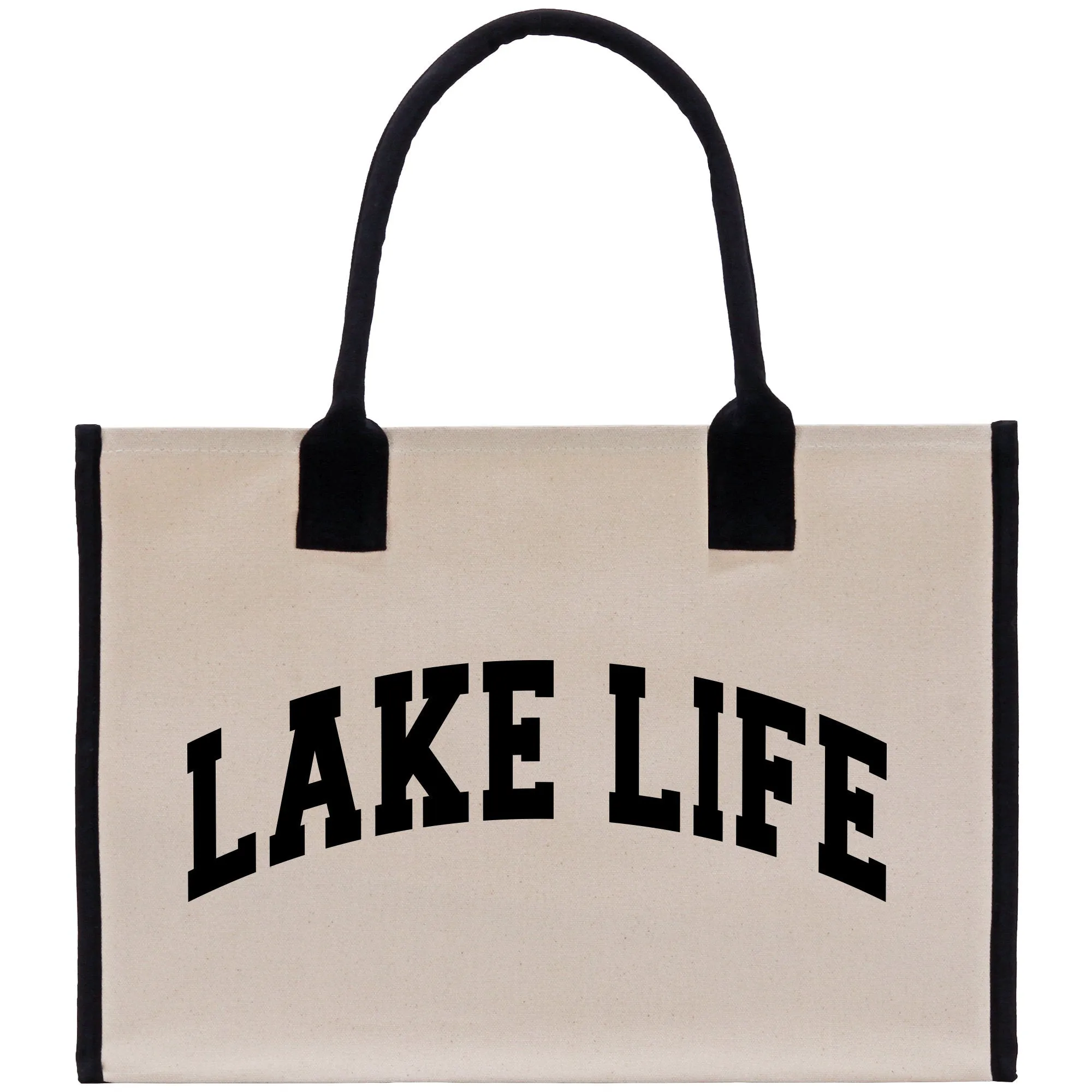 Lake Life Cotton Canvas Chic Beach Tote Bag Multipurpose Tote Weekender Tote Gift for Her Outdoor Tote Vacation Tote Beach Bag Boat Bag