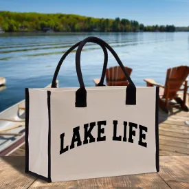 Lake Life Cotton Canvas Chic Beach Tote Bag Multipurpose Tote Weekender Tote Gift for Her Outdoor Tote Vacation Tote Beach Bag Boat Bag
