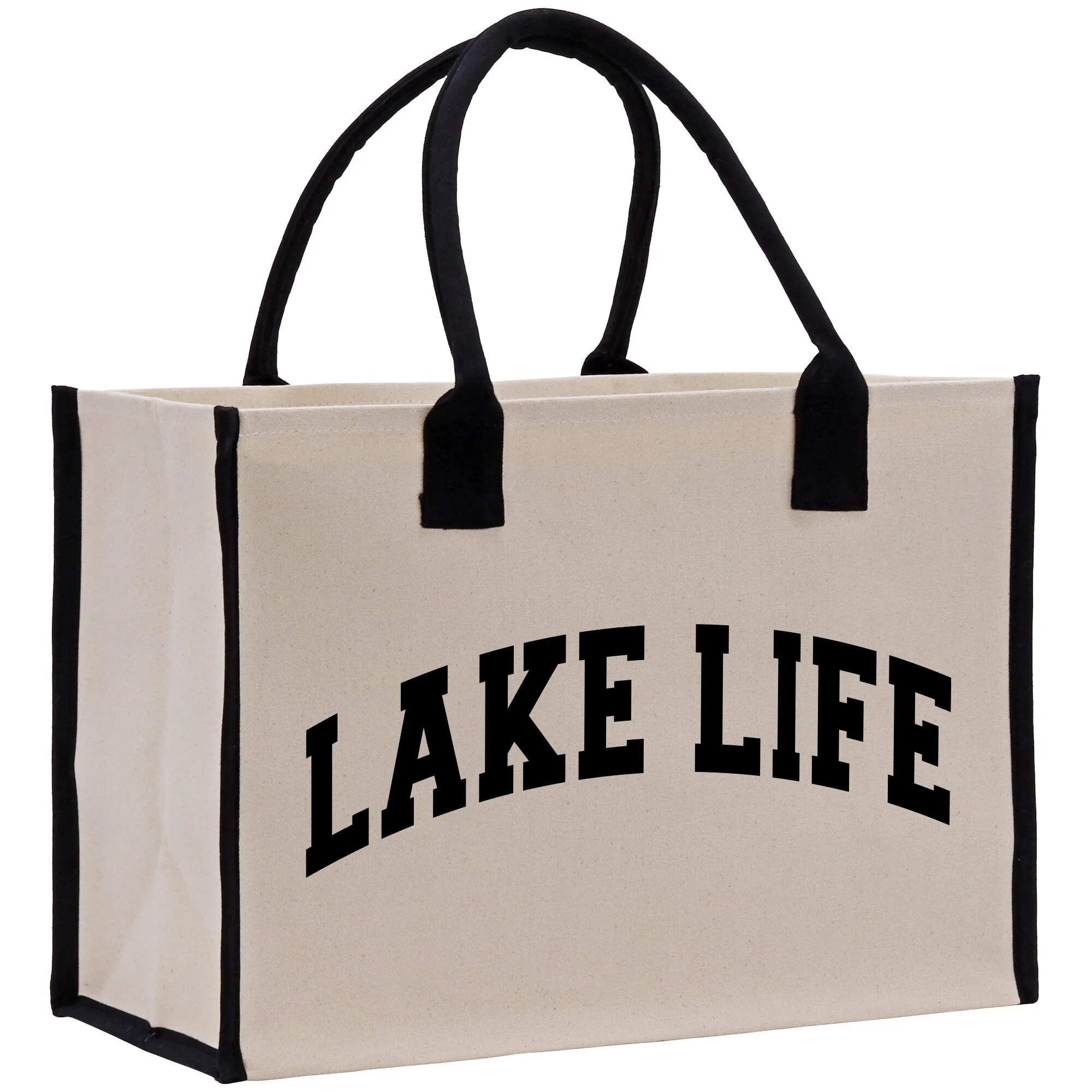 Lake Life Cotton Canvas Chic Beach Tote Bag Multipurpose Tote Weekender Tote Gift for Her Outdoor Tote Vacation Tote Beach Bag Boat Bag