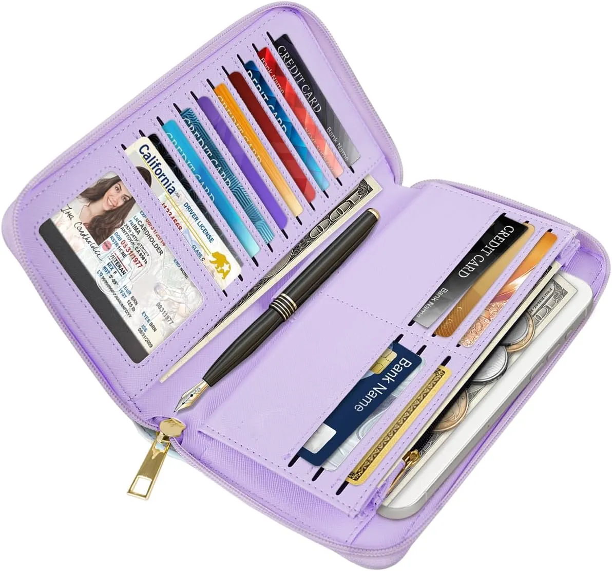 Large Capacity Wallets for Women RFID Blocking Leather Zip Around Phone Purse Ladies Travel Credit Card Clutch with Wristlet, Gradient Marble