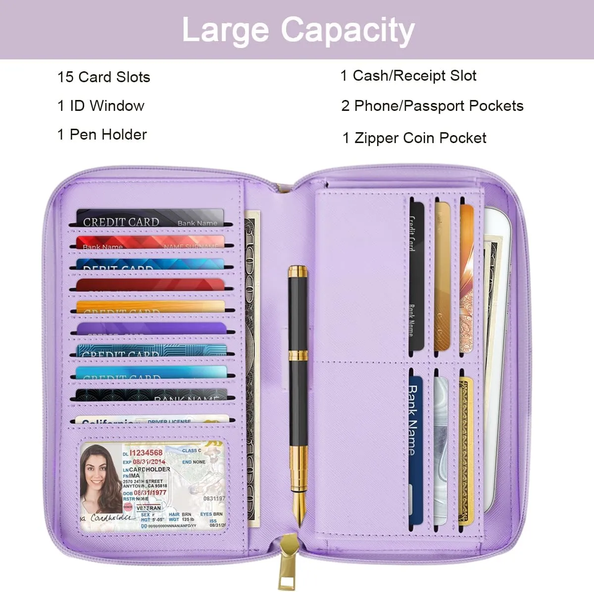 Large Capacity Wallets for Women RFID Blocking Leather Zip Around Phone Purse Ladies Travel Credit Card Clutch with Wristlet, Gradient Marble