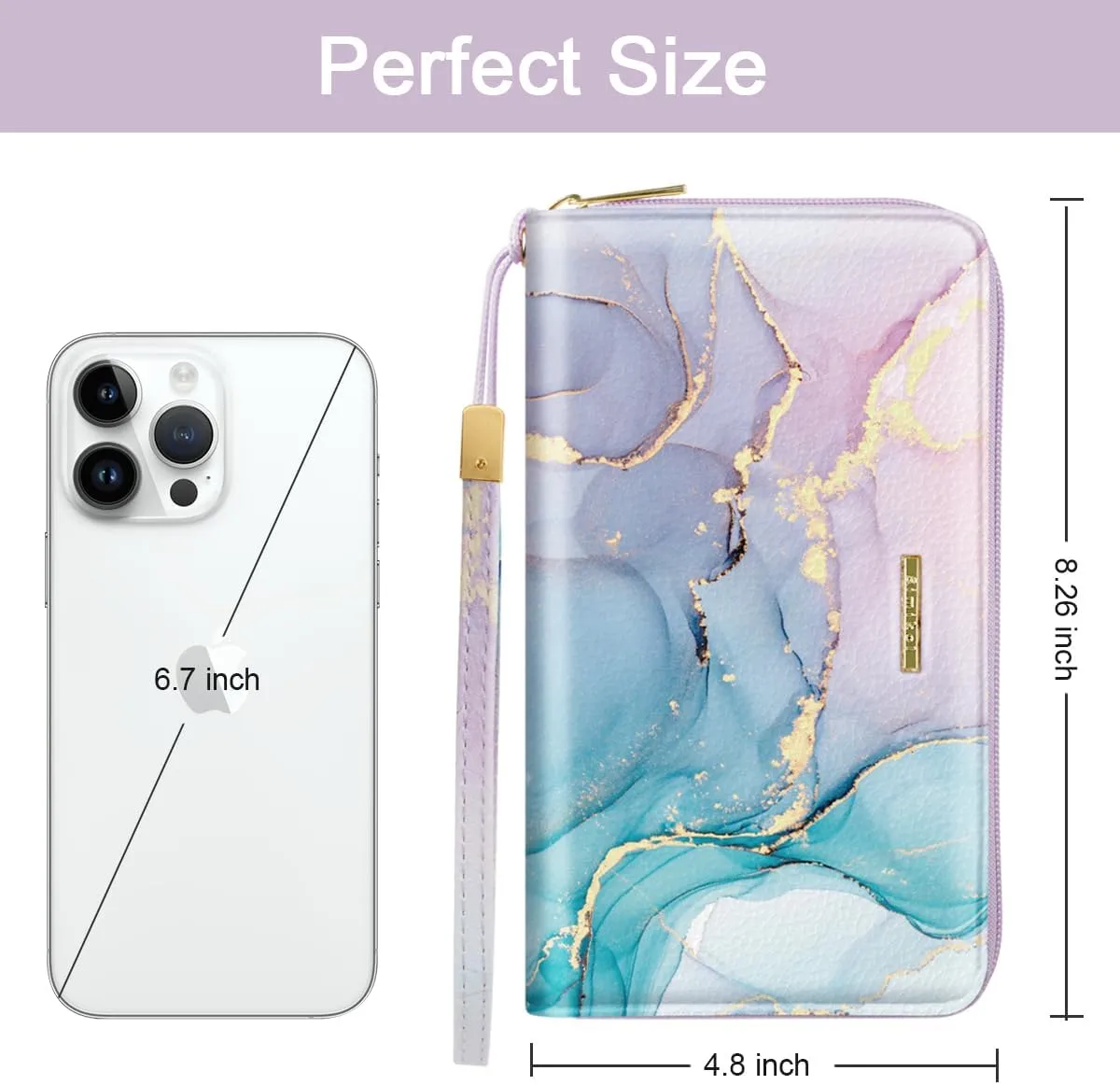 Large Capacity Wallets for Women RFID Blocking Leather Zip Around Phone Purse Ladies Travel Credit Card Clutch with Wristlet, Gradient Marble