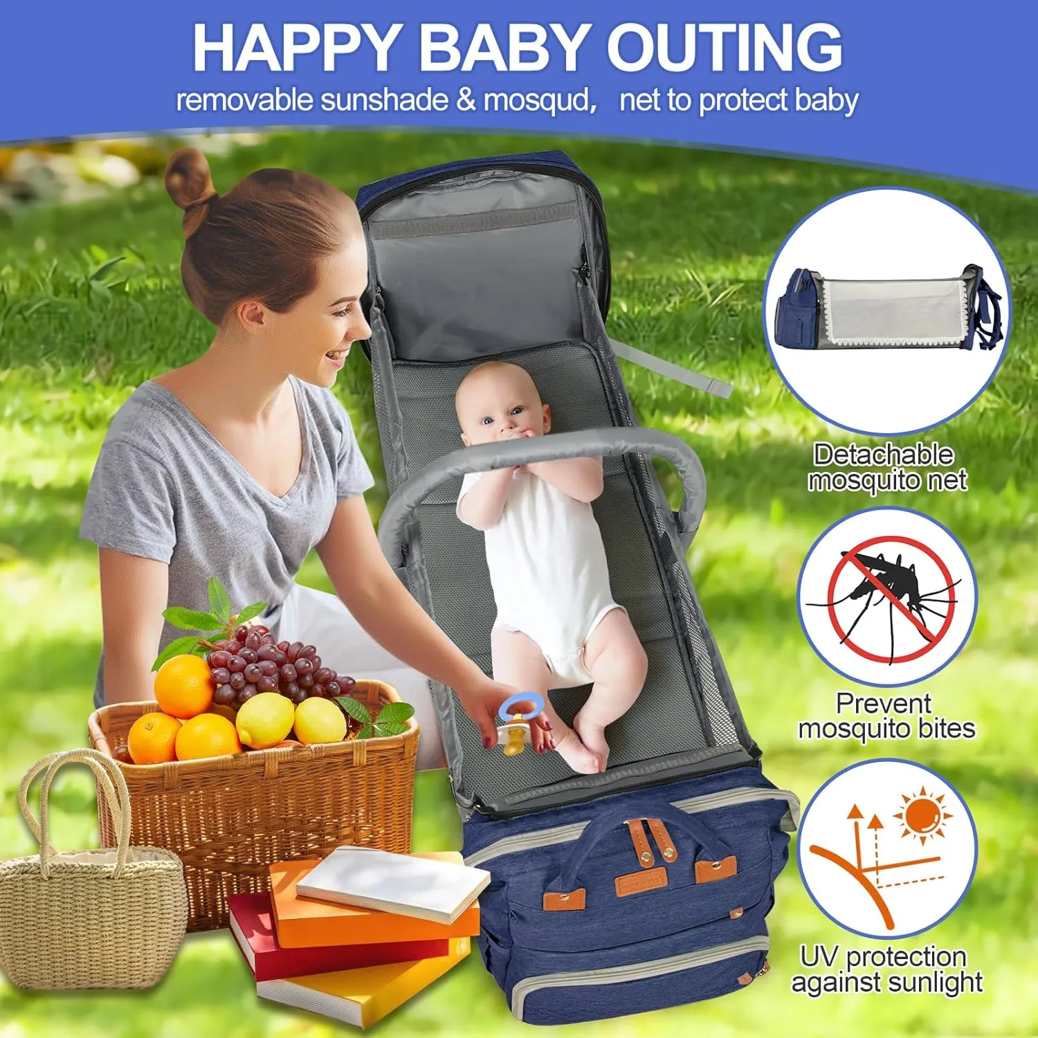 large diaper bag backpackbaby bag with changing station for Boys GirlsMultifunctional Diaper BagMommy Bag With USB Charging PortBlue