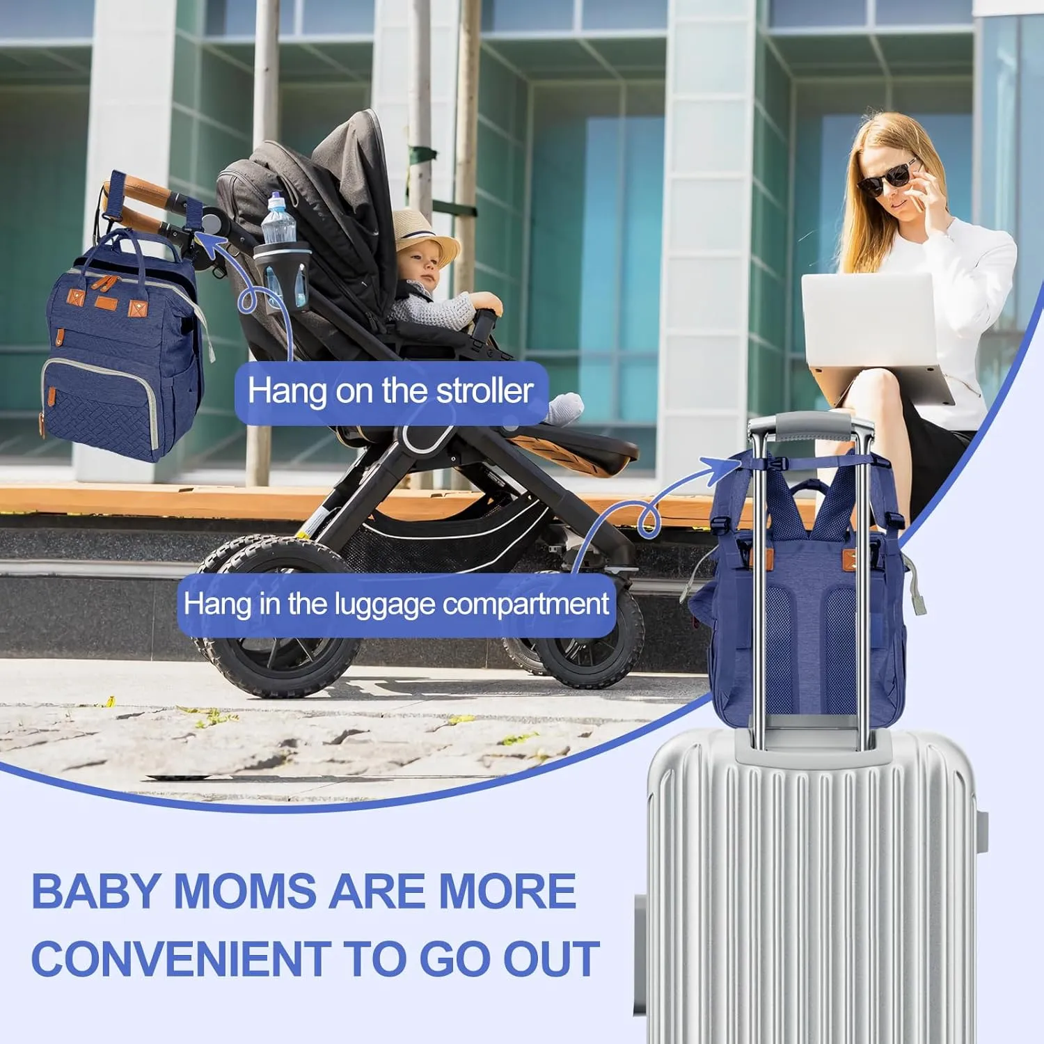 large diaper bag backpackbaby bag with changing station for Boys GirlsMultifunctional Diaper BagMommy Bag With USB Charging PortBlue