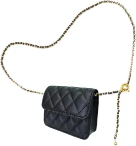 Larswon Chain Belt Bag for Women, Synthetic Leather Belt Purse Chain Purse Mini Belt Bag Goth Fanny Pack