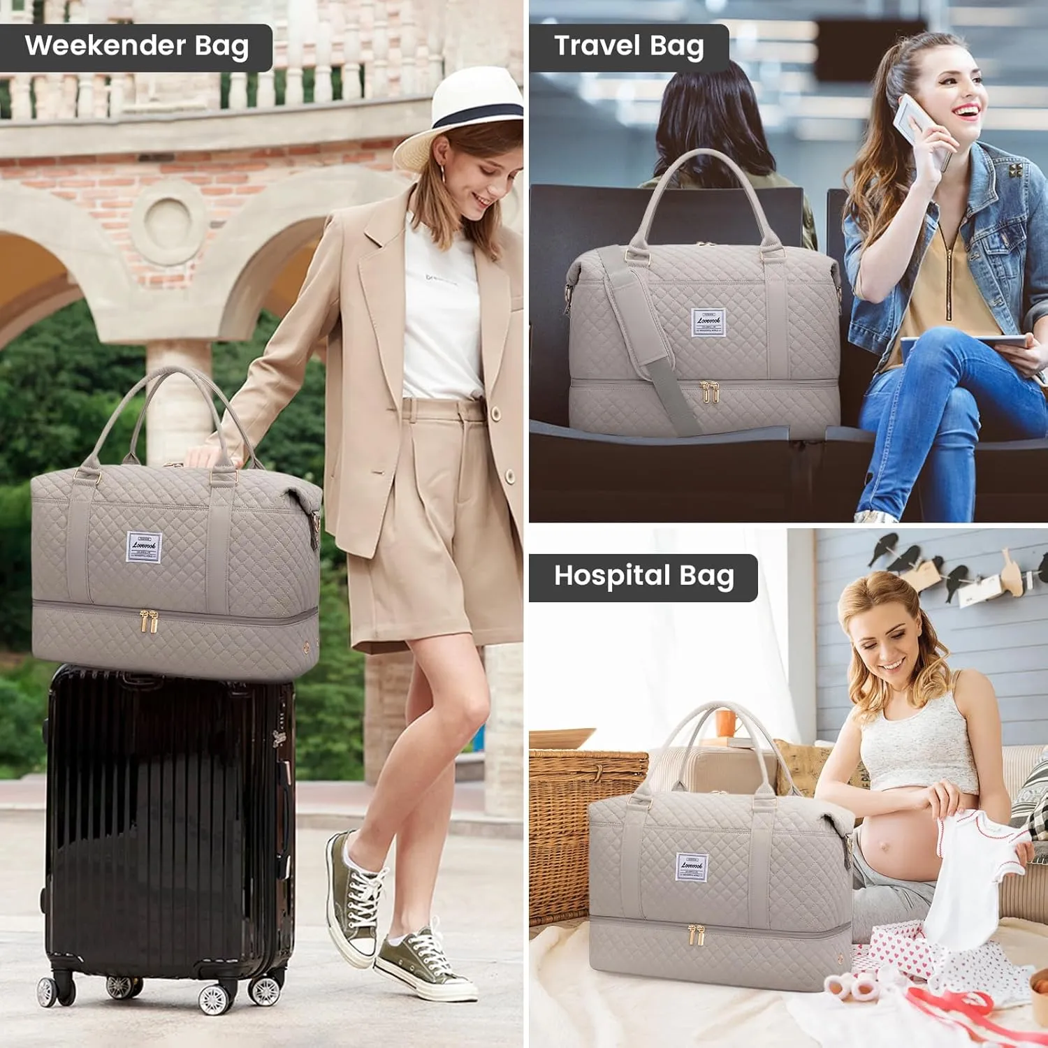 LOVEVOOK Travel Duffle Bag,Weekender Bags for Women with Shoe CompartmentCarry on Overnight Bag with Toiletry Bag,Gym Duffel Bag with Wet Pocket, Hospital Bags for Labor and Delivery