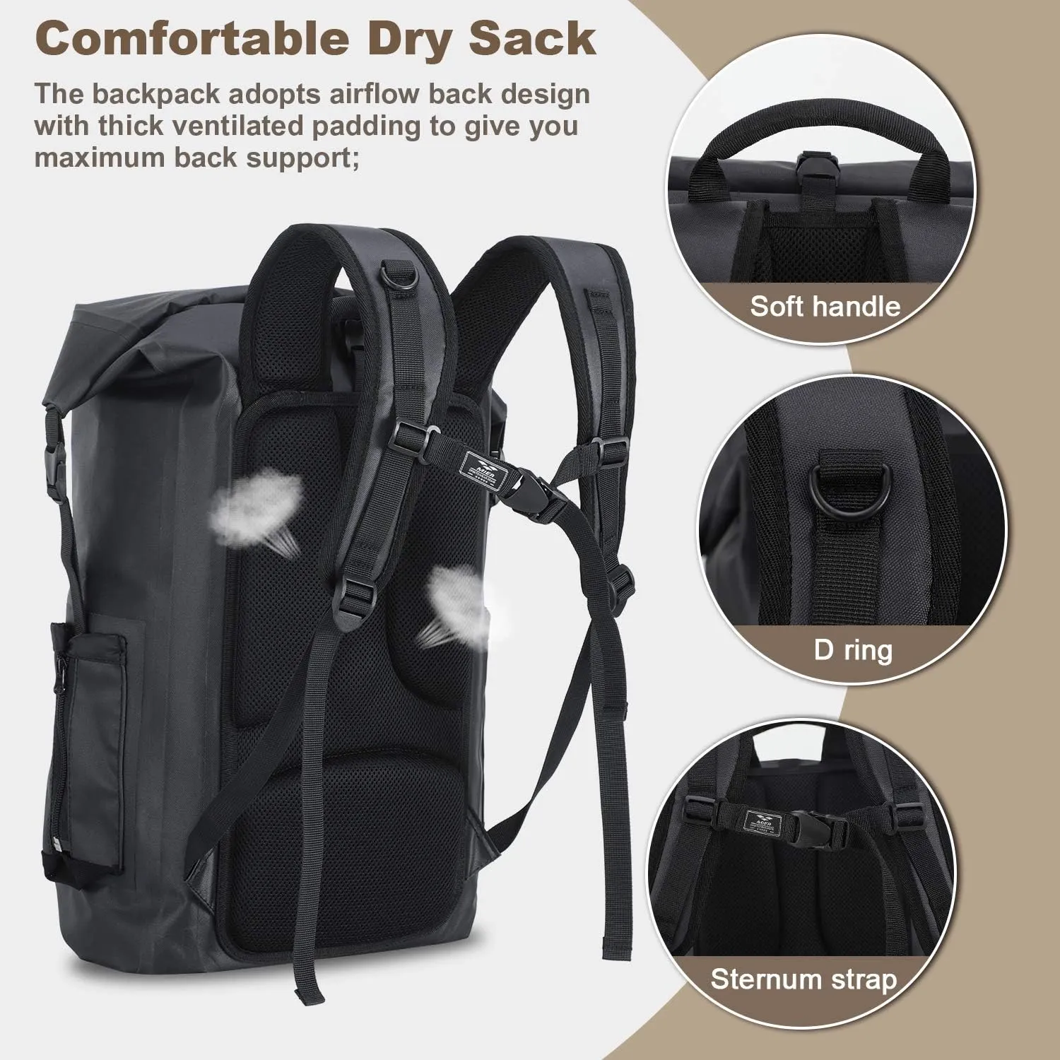 MIER Dry Bag Waterproof Backpack 30L Dry Sack Heavy Duty Roll-Top Closure for Kayaking, Beach, Boating, Swimming, Surfing