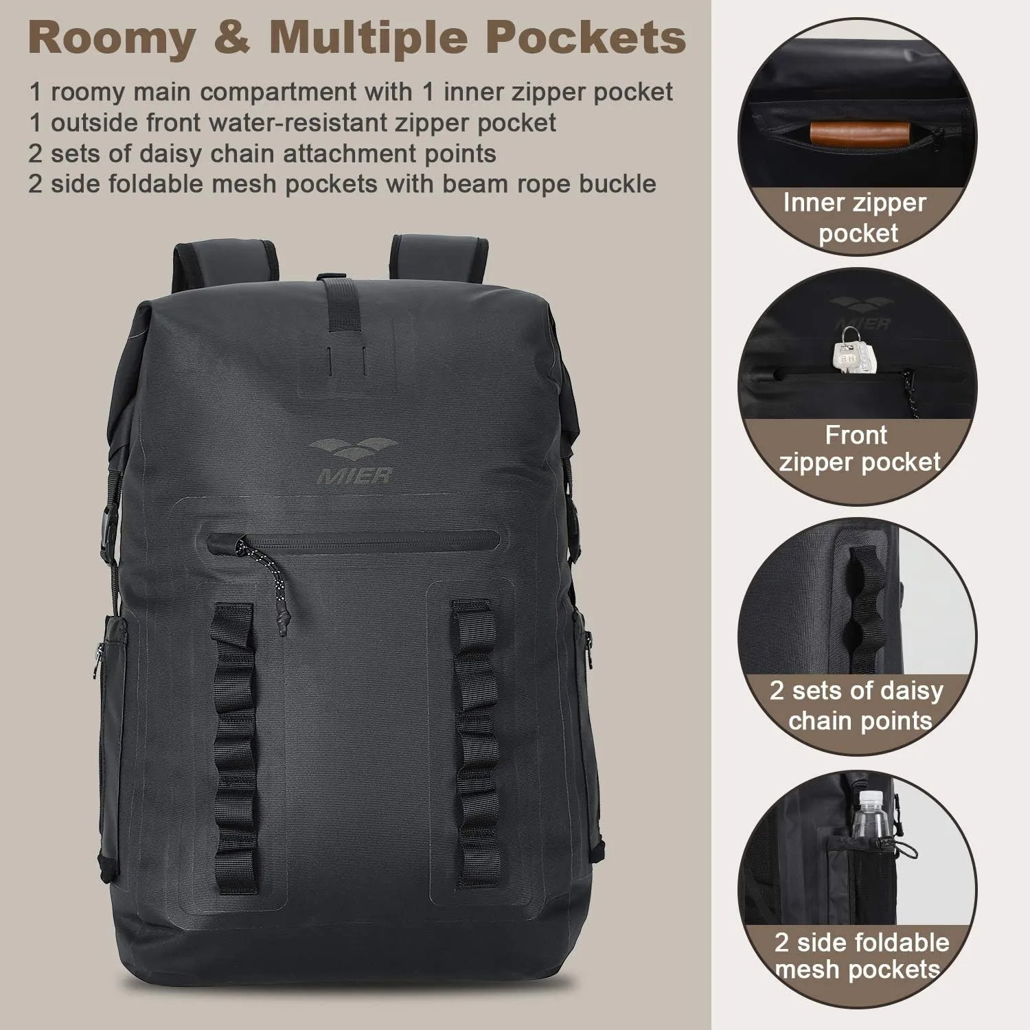 MIER Dry Bag Waterproof Backpack 30L Dry Sack Heavy Duty Roll-Top Closure for Kayaking, Beach, Boating, Swimming, Surfing