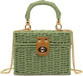 Mini Straw Raffia Crossbody Bag Top Handbags Rattan Bag for Women,Summer Beach Shoulder Handbag,Woven Tote Clutch Bag