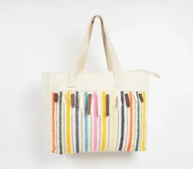 Multicolor Stripes White Canvas Tote Bag