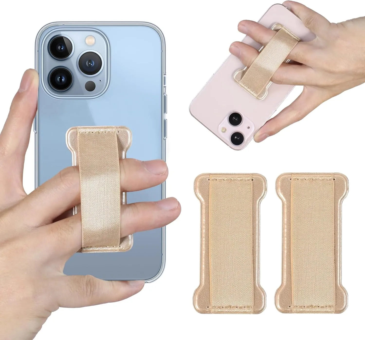 Phone Grip Holder for Hand, Universal Finger Strap Phone Holder, Finger Selfie Grip Compatible with Most Smartphones (Gold) - 2Pack