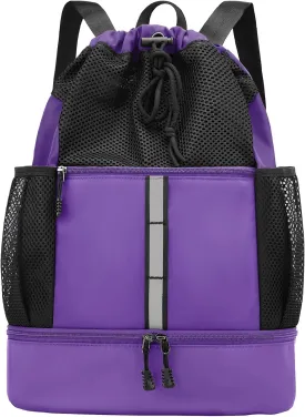 PinCute Drawstring Gym Bag for Men/Women - Mesh Beach Swim Bags Sports Backpack with Wet Pocket&Shoe Compartment, Lightweight