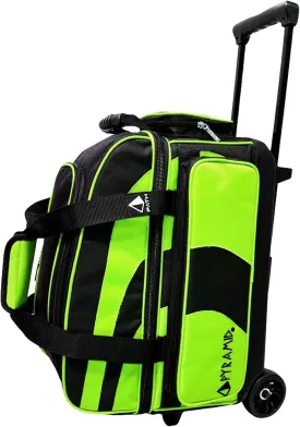 Pyramid Deluxe Double Roller 2 Ball Bowling Bag with Large Separate Shoe Compartment (Up To 2 Pairs Of Shoes) and Accessory Pockets, Sturdy Square Handle - Extends to 40" - Pro Options Available