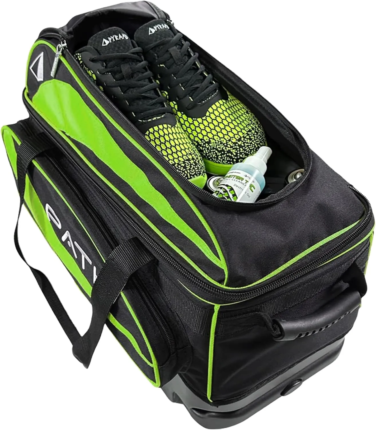 Pyramid Path Premium Deluxe 2 Ball Double Roller Bowling Bag With Large Separate Shoe Compartment (Up To US Mens Size 15) and Oversized Accessory Pocket, Retractable Locking Handle - Extends to 37"