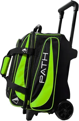 Pyramid Path Premium Deluxe 2 Ball Double Roller Bowling Bag With Large Separate Shoe Compartment (Up To US Mens Size 15) and Oversized Accessory Pocket, Retractable Locking Handle - Extends to 37"