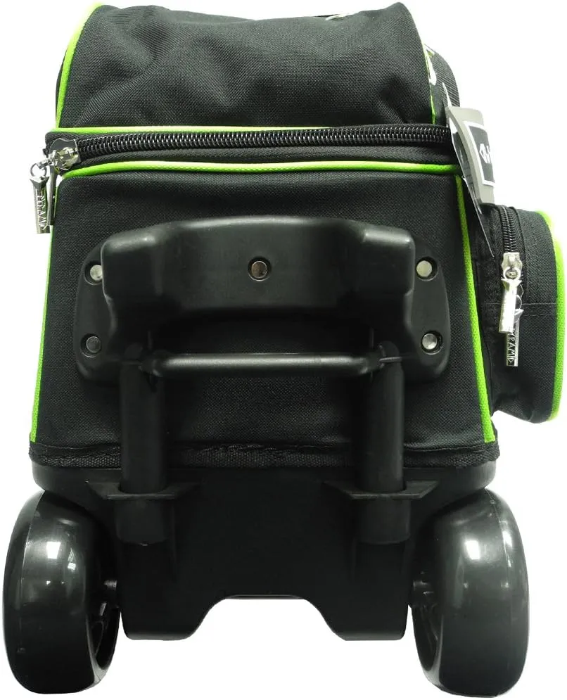 Pyramid Path Premium Deluxe 2 Ball Double Roller Bowling Bag With Large Separate Shoe Compartment (Up To US Mens Size 15) and Oversized Accessory Pocket, Retractable Locking Handle - Extends to 37"