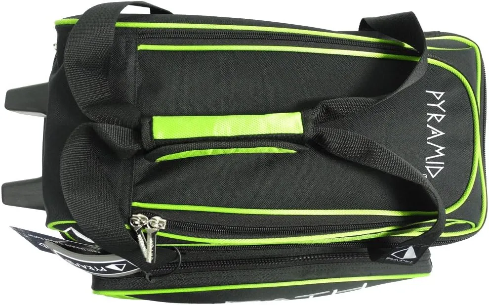 Pyramid Path Premium Deluxe 2 Ball Double Roller Bowling Bag With Large Separate Shoe Compartment (Up To US Mens Size 15) and Oversized Accessory Pocket, Retractable Locking Handle - Extends to 37"