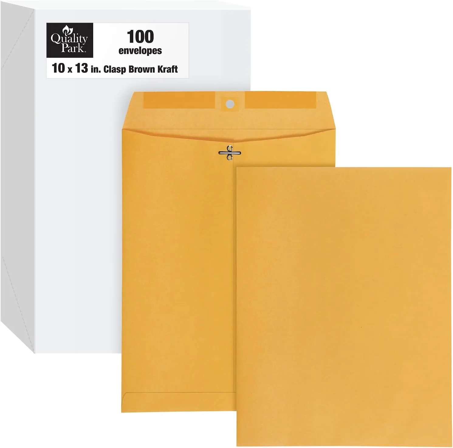 Quality Park 10 x 13 Clasp Envelopes, Clasp and Gummed Closures for Storing or Mailing, 28 lb Kraft Paper, 100 per Box (QUA38197)