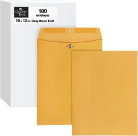 Quality Park 10 x 13 Clasp Envelopes, Clasp and Gummed Closures for Storing or Mailing, 28 lb Kraft Paper, 100 per Box (QUA38197)