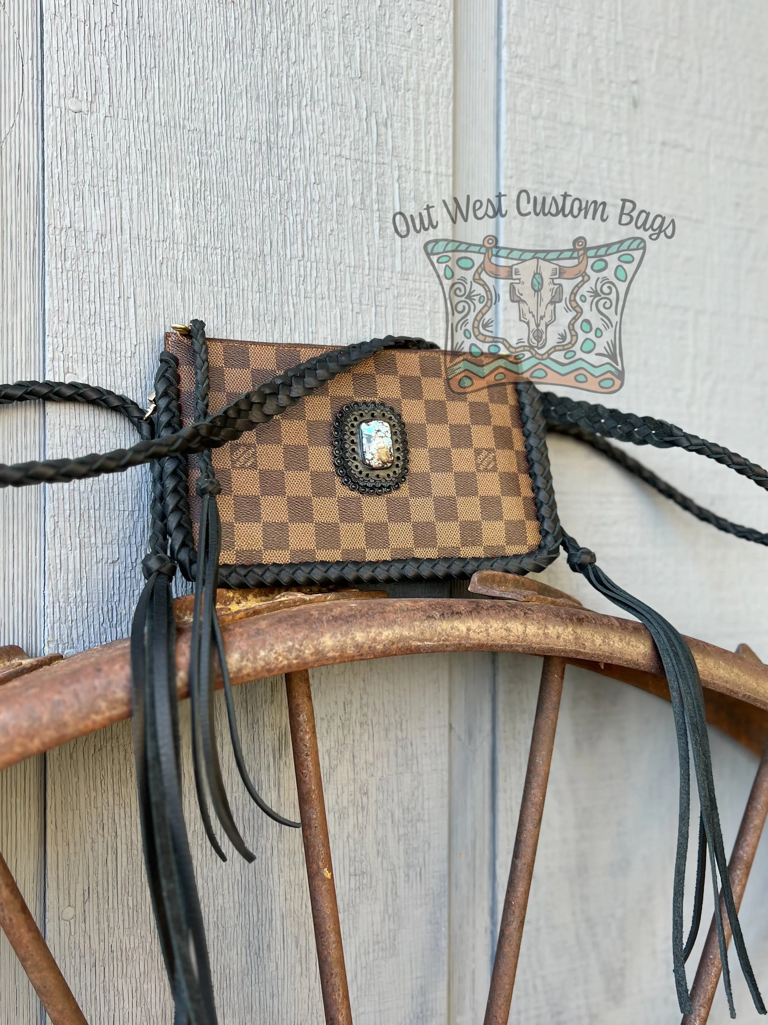 RTS Out West DE Neverfull Pouch Crossbody Black Braid Work