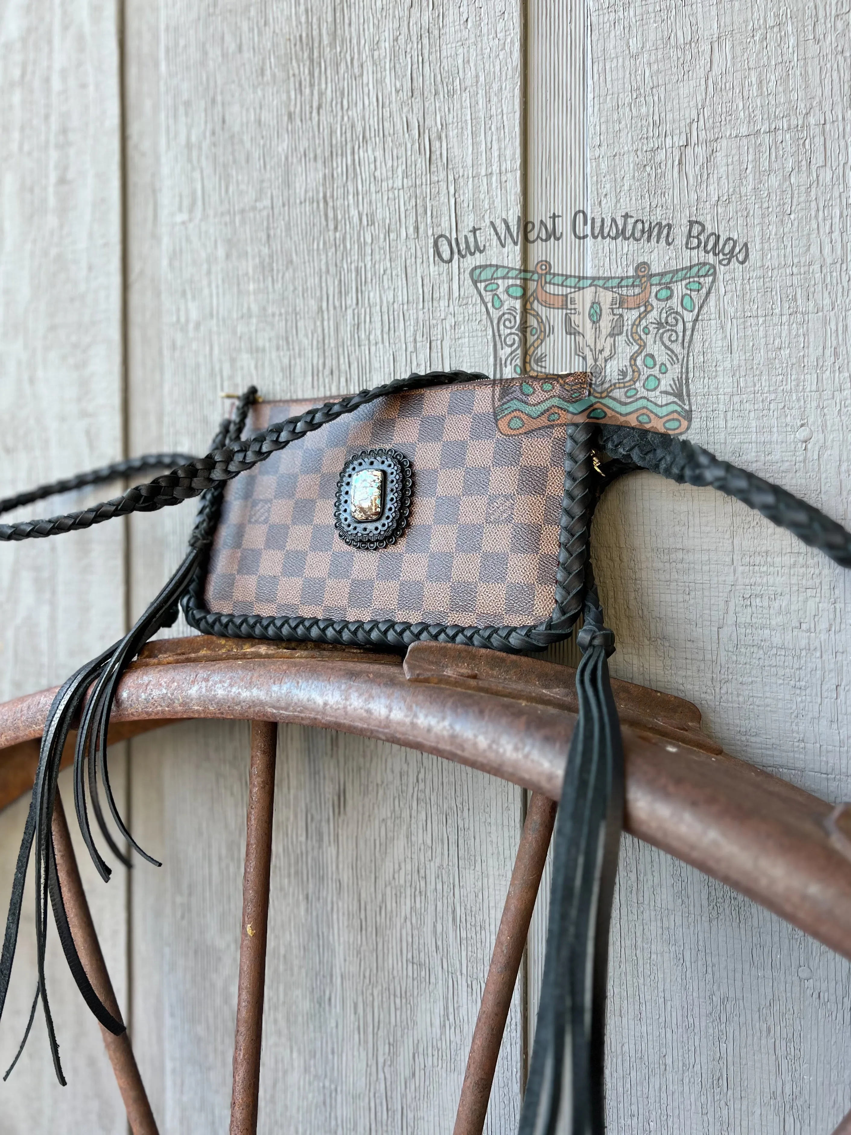 RTS Out West DE Neverfull Pouch Crossbody Black Braid Work