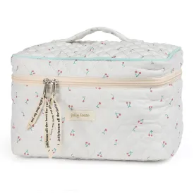Sightor Cotton Makeup Bag, Quilted Cosmetic Bag with Handle Large Capacity Travel Toiletry Bag for Women Cute Aesthetic Floral Makeup Bag (White)