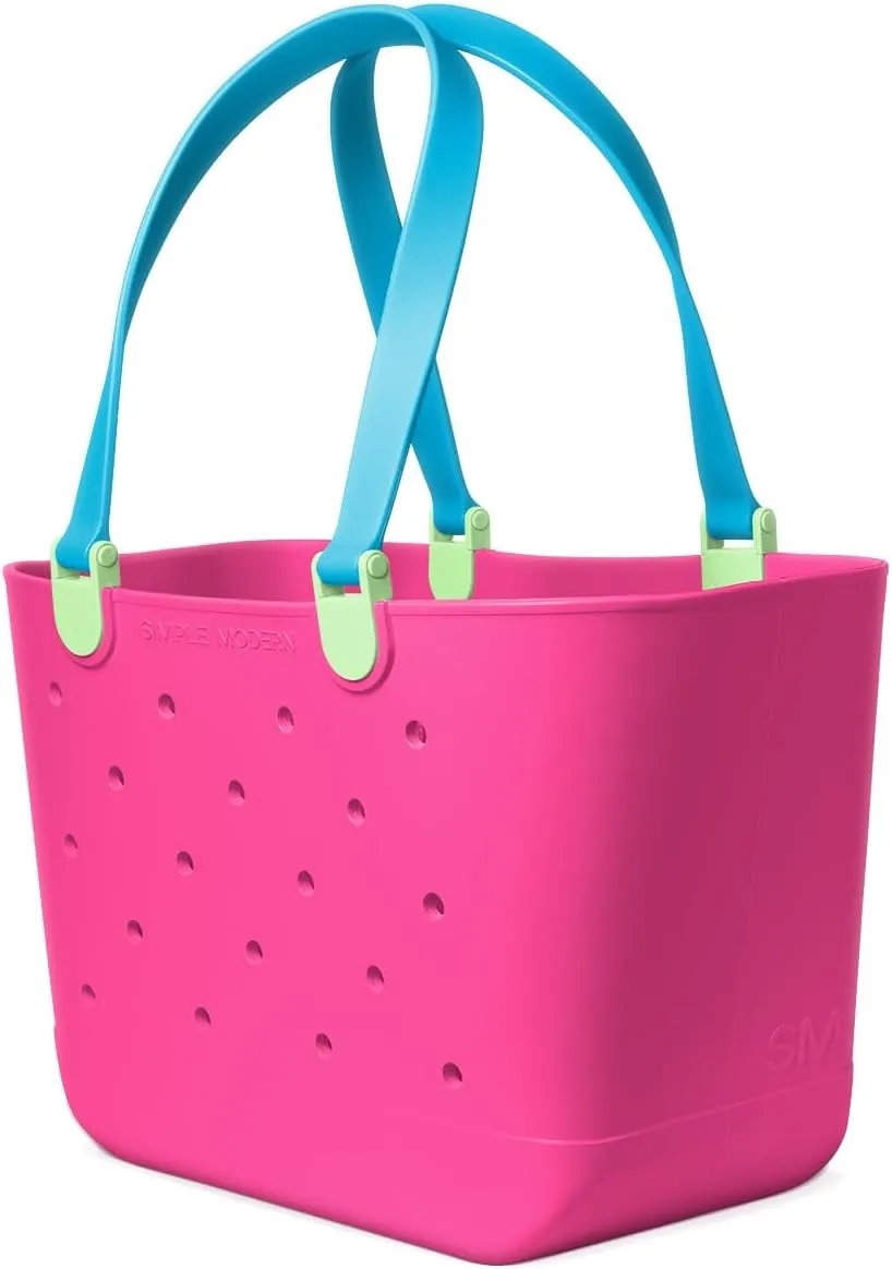 Simple Modern Large Beach Bag | Waterproof Getaway Rubber Tote with Zipper Pocket for Travel, Pool, Boat, Groceries, Sports | 80s Mix