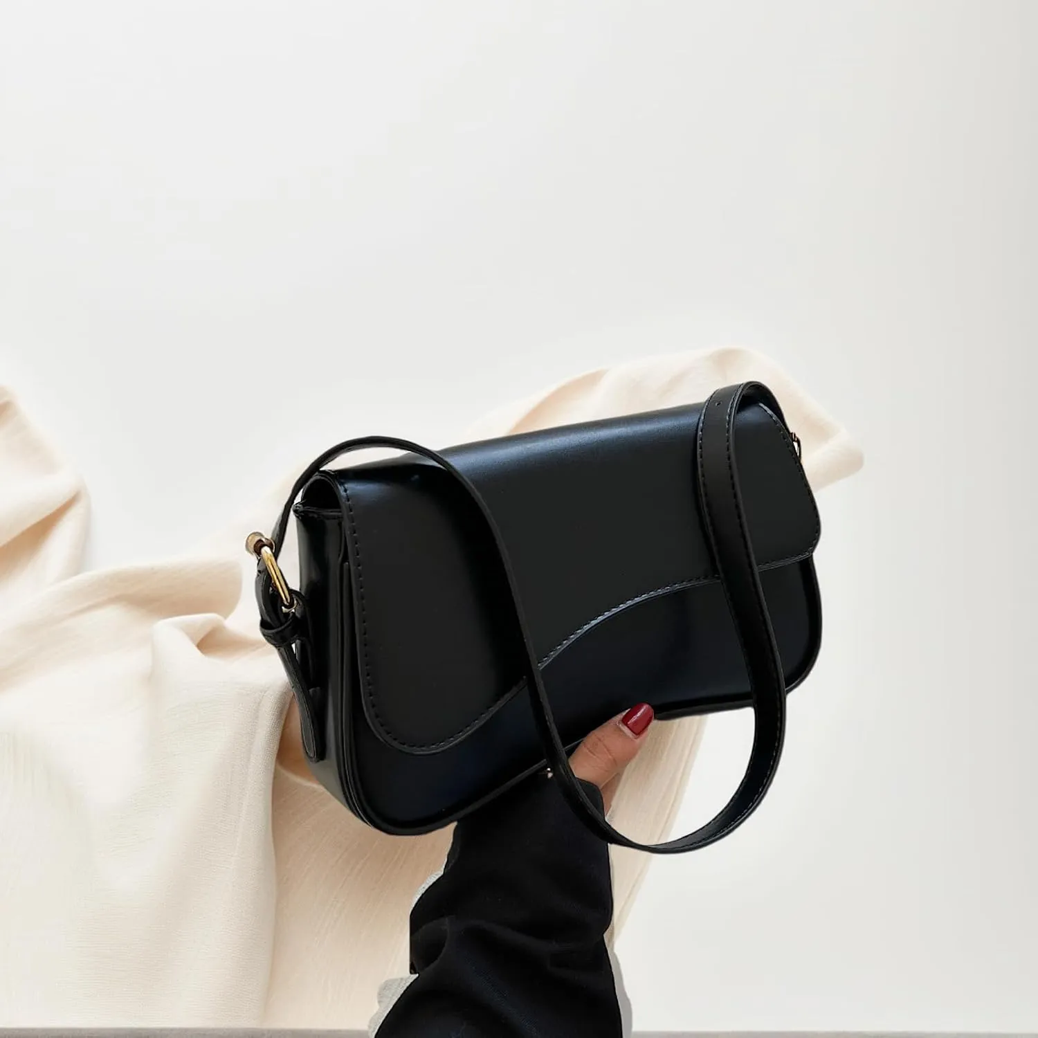 Trendy Y2K Vegan Leather Shoulder Bag for Women - Hobo Handbag, Clutch & Saddle Bag with Removable Strap
