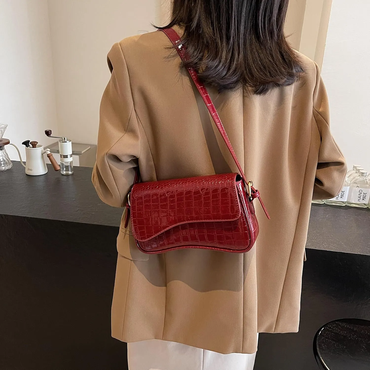 Trendy Y2K Vegan Leather Shoulder Bag for Women - Hobo Handbag, Clutch & Saddle Bag with Removable Strap