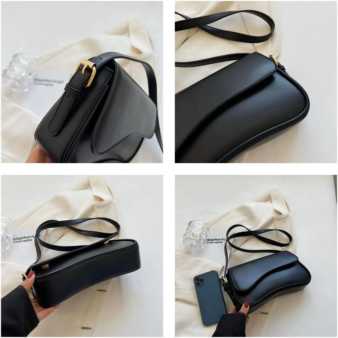 Trendy Y2K Vegan Leather Shoulder Bag for Women - Hobo Handbag, Clutch & Saddle Bag with Removable Strap