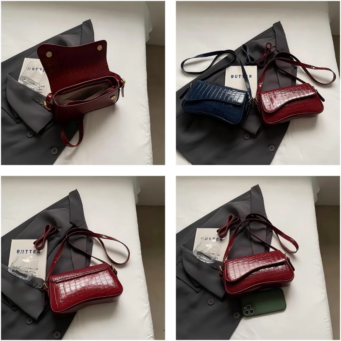 Trendy Y2K Vegan Leather Shoulder Bag for Women - Hobo Handbag, Clutch & Saddle Bag with Removable Strap