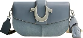 True Religion Saddle Bag, Women's Denim and Faux Leather Crossbody Purse with Adjustable Shoulder Strap