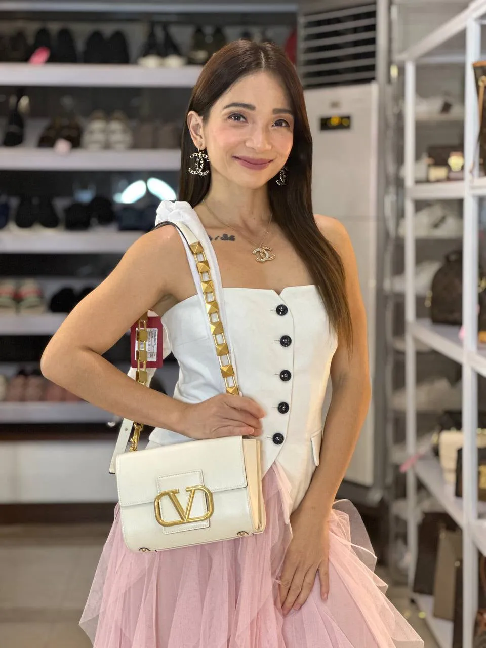 V Studded Shoulder Bag