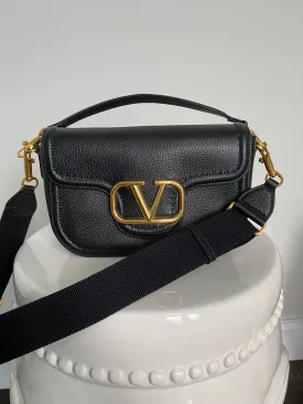 Valentino Black Alltime Grainy Calfskin Shoulder Bag