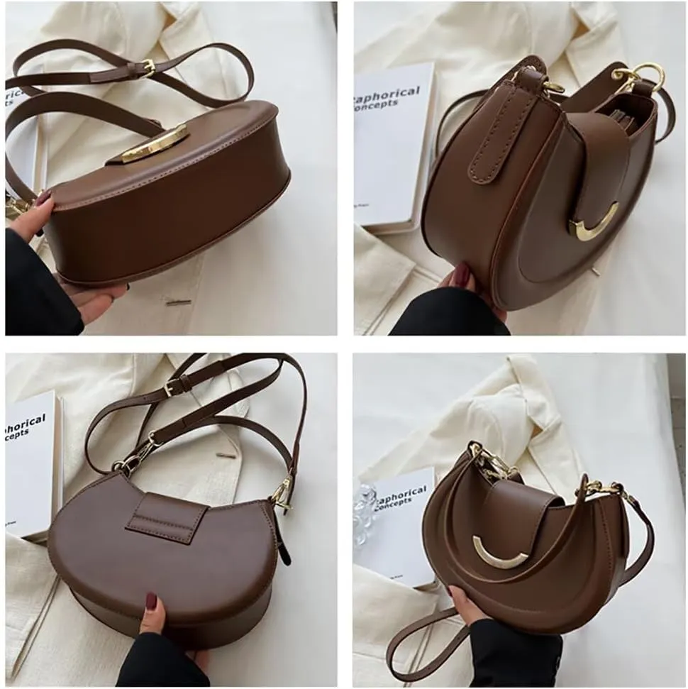Womens Leather Shoulder Bag Designer Crossbody Purse Simple Crescent Bag Top Handle Satchel Purse Vintage Tote Bag