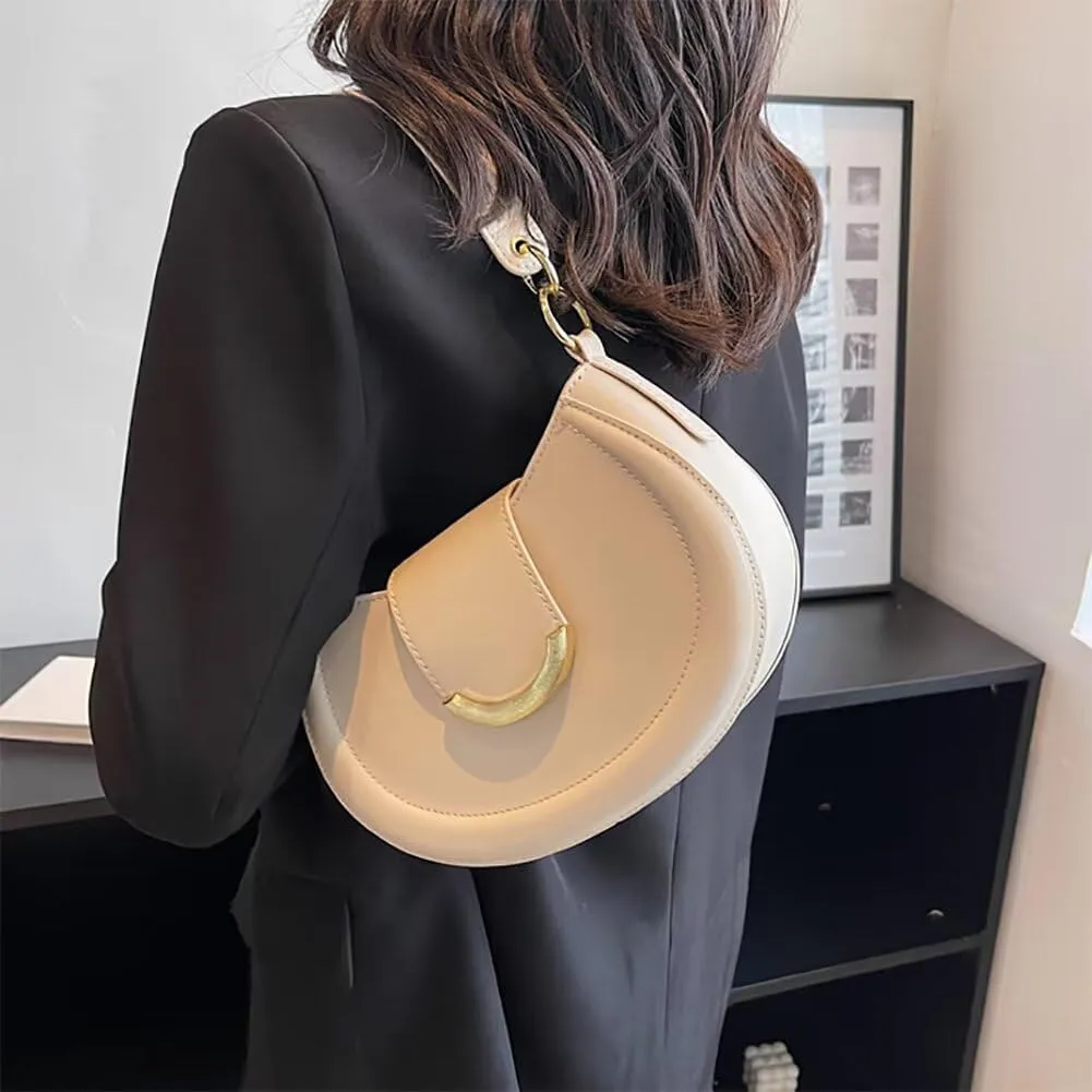 Womens Leather Shoulder Bag Designer Crossbody Purse Simple Crescent Bag Top Handle Satchel Purse Vintage Tote Bag