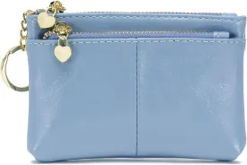 ZOOEASS Women PU Leather Zip Mini Coin Purse With Key Ring Triple Zipper Card Holder Wallet (Blue)