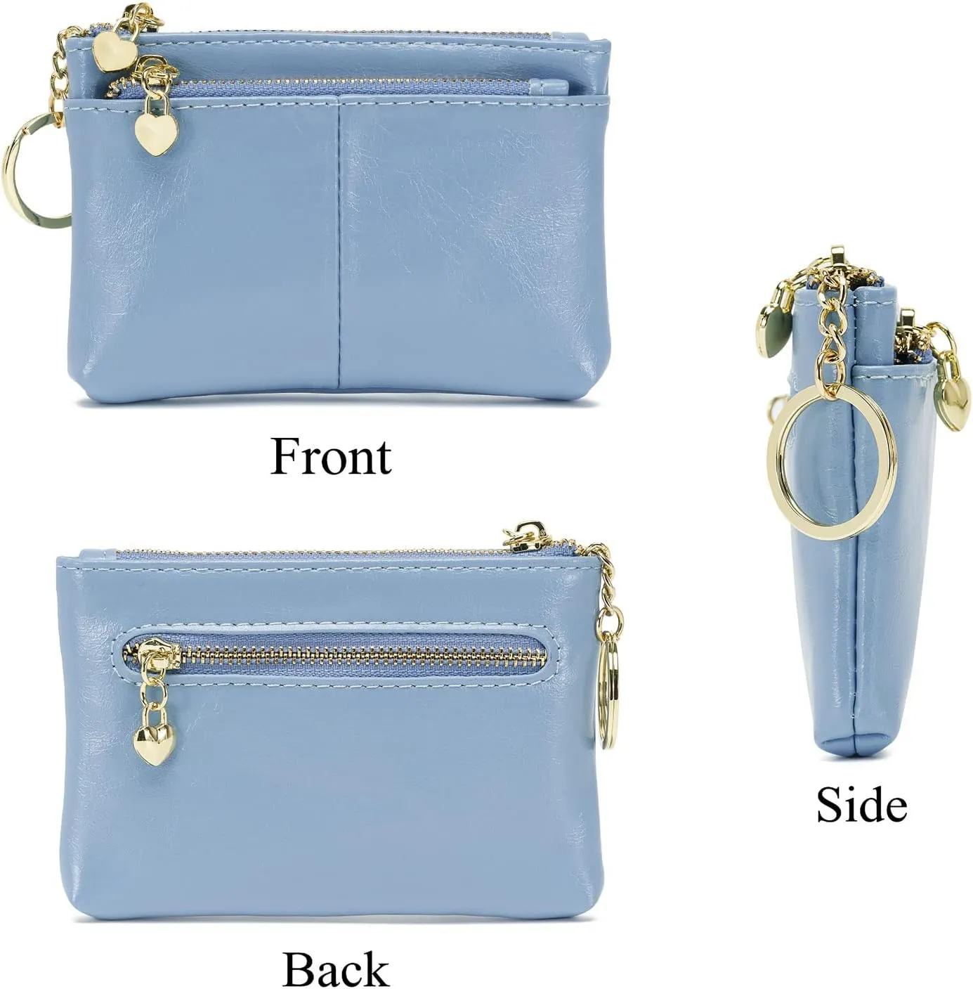 ZOOEASS Women PU Leather Zip Mini Coin Purse With Key Ring Triple Zipper Card Holder Wallet (Blue)