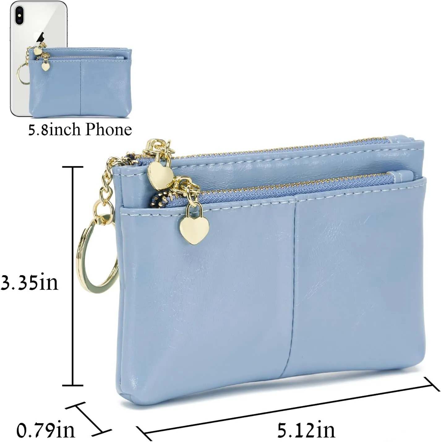 ZOOEASS Women PU Leather Zip Mini Coin Purse With Key Ring Triple Zipper Card Holder Wallet (Blue)
